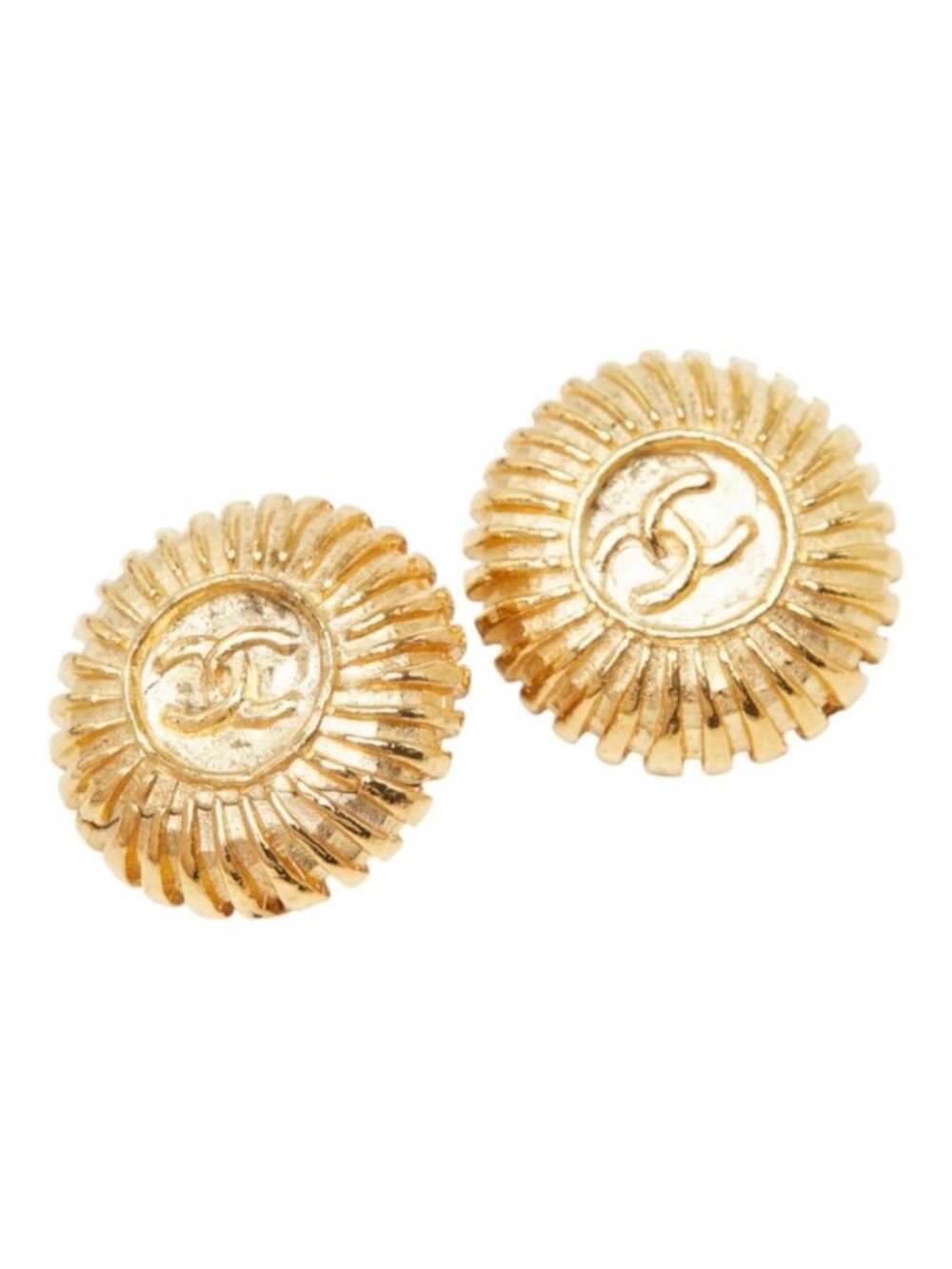 Chanel CC Logo Vintage Round Earrings Gold Plated